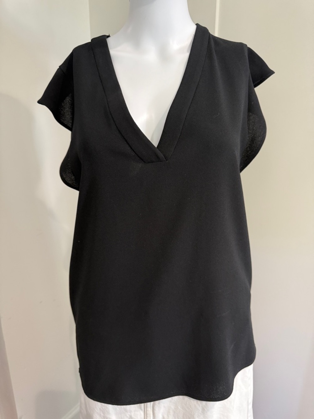 Zara Black V-Neck Flutter Sleeve Top